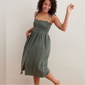 Aerie Green Smocked Tie Up Midi Dress NWT